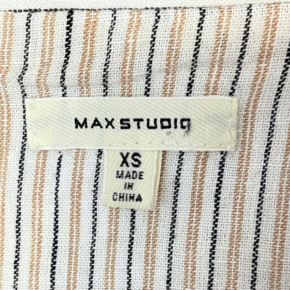 Max Studio Linen Blend Blazer Jacket Womens XS Tan Stripe Lightweight Minimalist - Picture 5 of 9